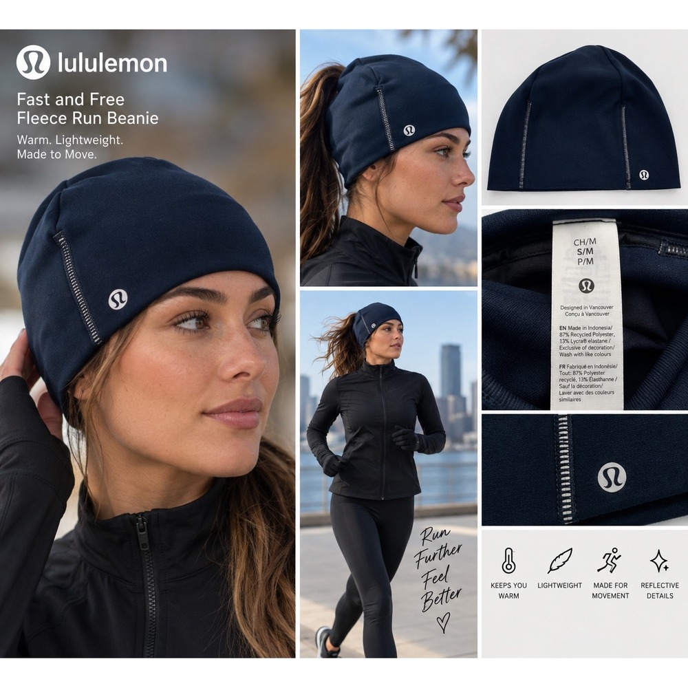 Lululemon Fast and Free Fleece Run Beanie True Navy LU9CGNS S/M